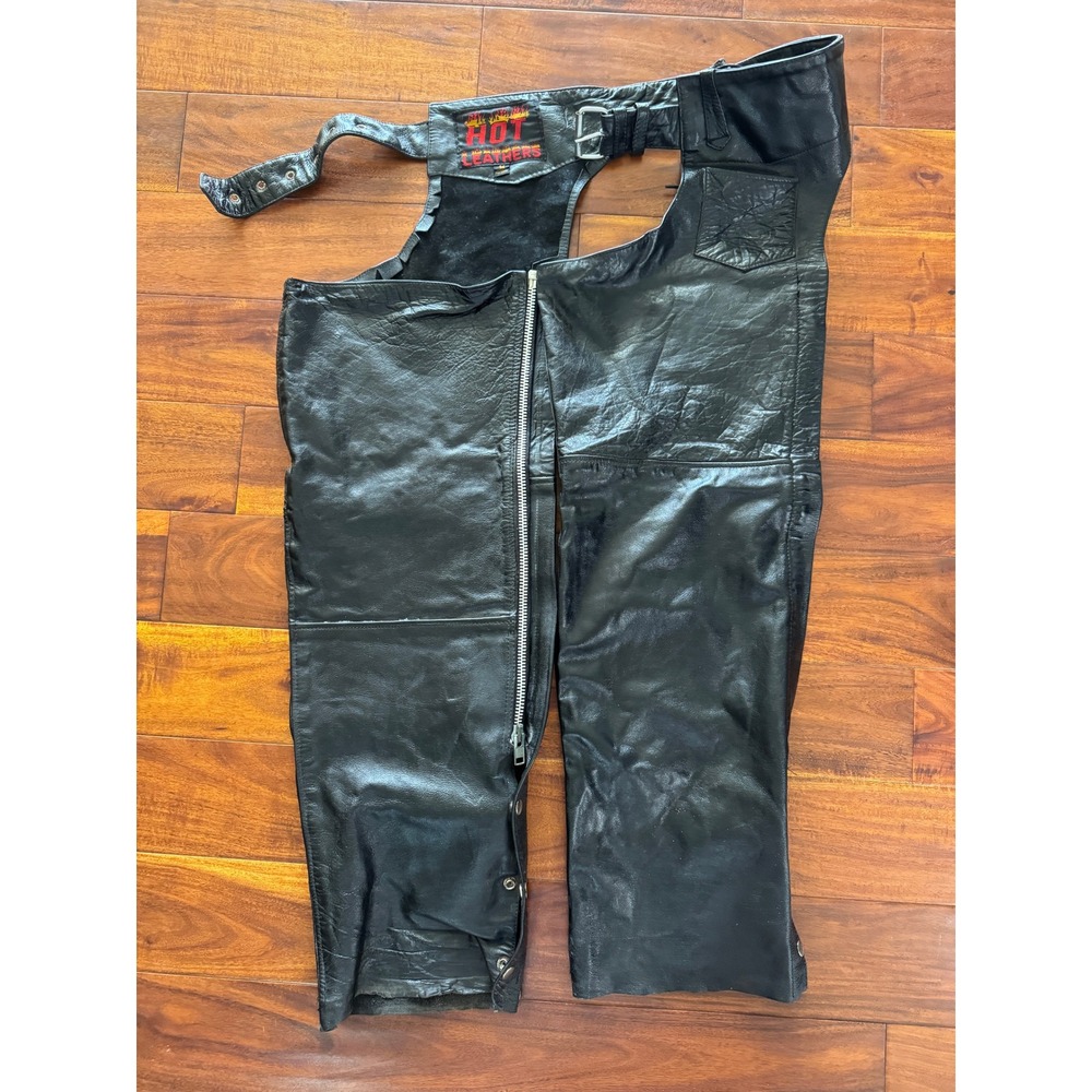 Hot Leathers Mens Vintage Leather Motorcycle Chaps Biker Riding Gear Size Medium